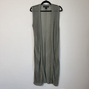 Green Chevron Large Crochet Open Front Cardigan Vest Long Line Boho Festival